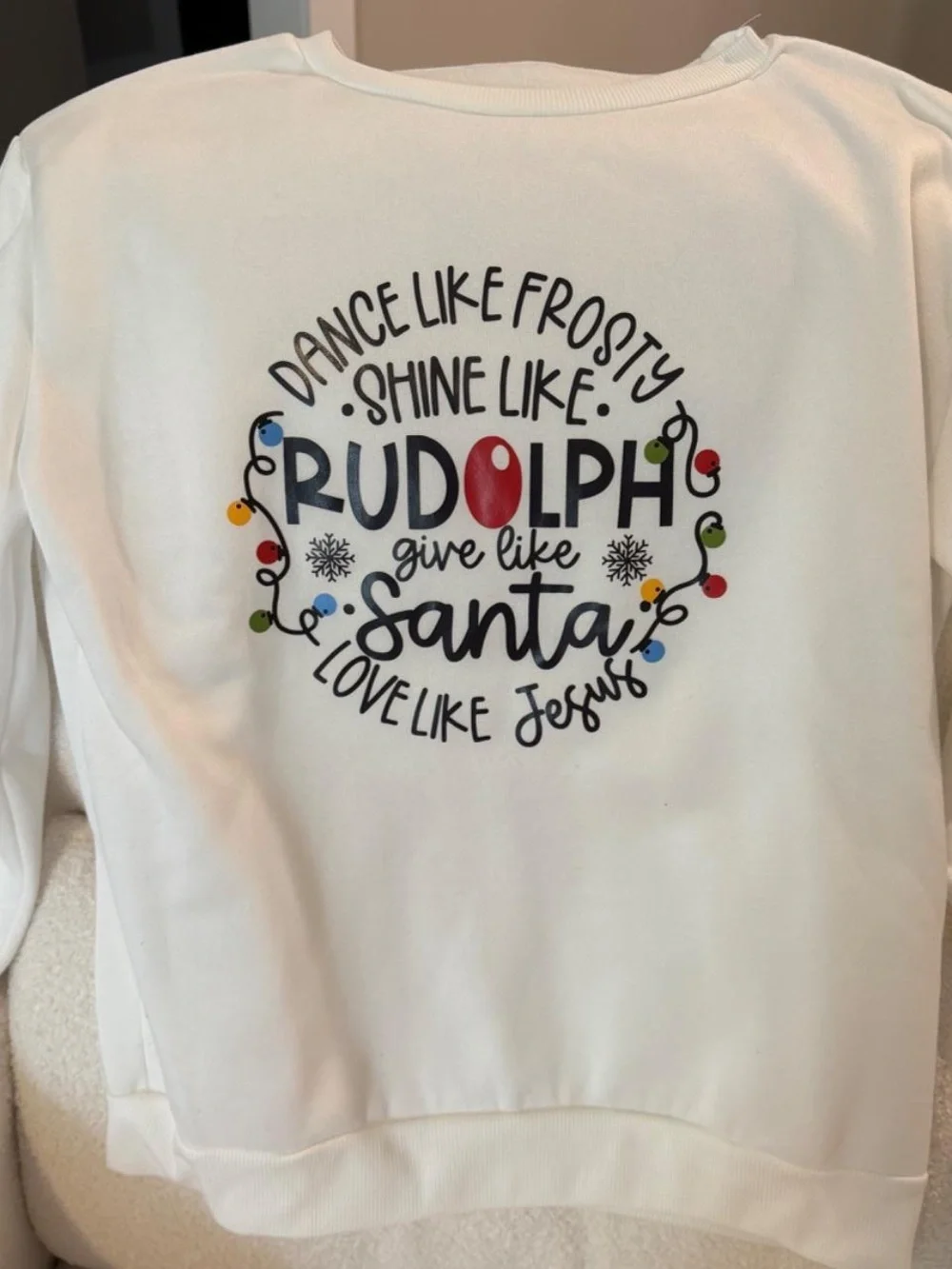 White Holiday Sweatshirt with Rudolph Graphic